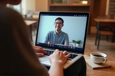 Person watching an online class on a laptop