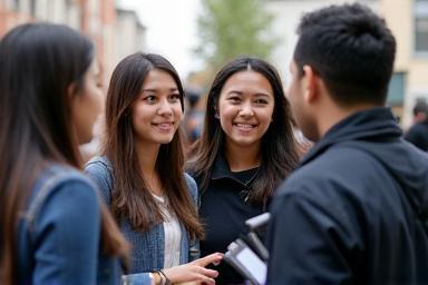 Students interviewing during a practical journalism course